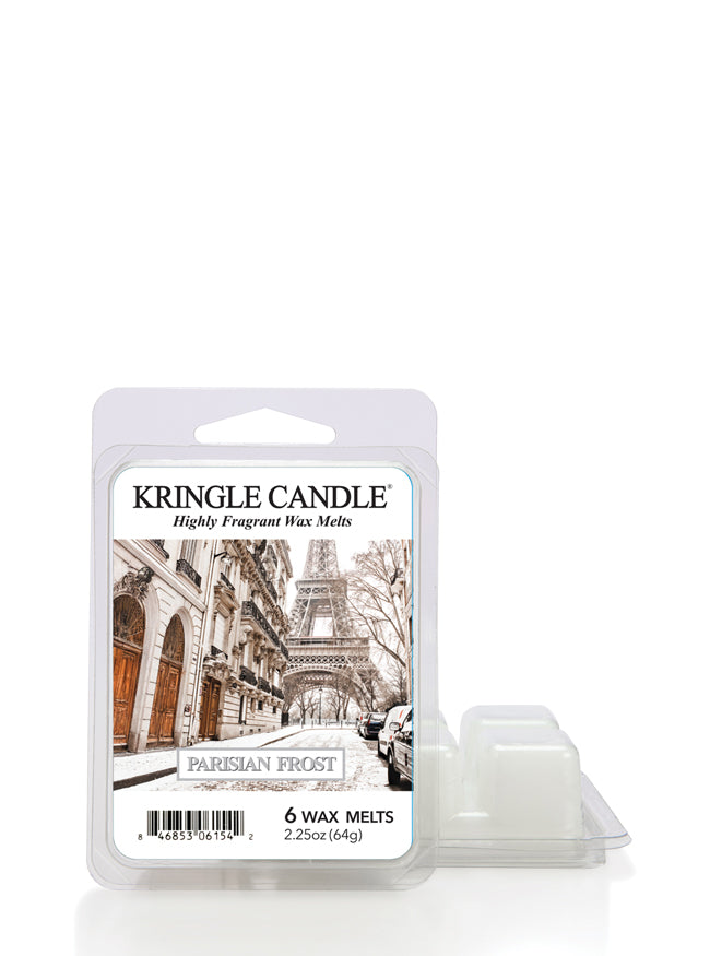 Kringle Candle Parisian Frost wax melts packaging on a white background